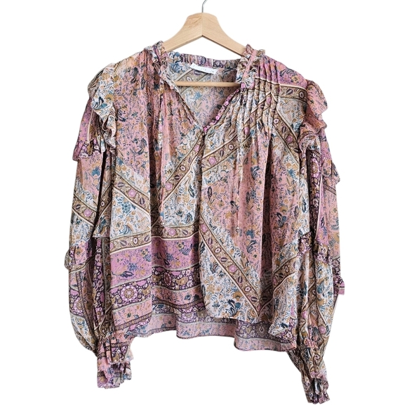 Talulah Bohemian Floral Blouse In Pink and Cream Size Medium - Picture 1 of 5